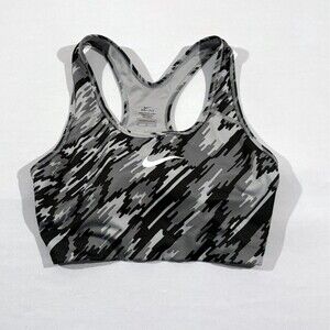 Nike Women's Dri Fit Sports Bra Casual Lightweight Black Gray Camo Logo Sz M